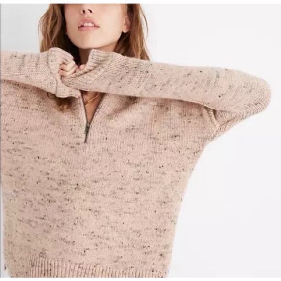 MADEWELL Half Zip Wool Blend Knit Sweater Size M Heathered Pink Popover Pullover - Picture 1 of 9